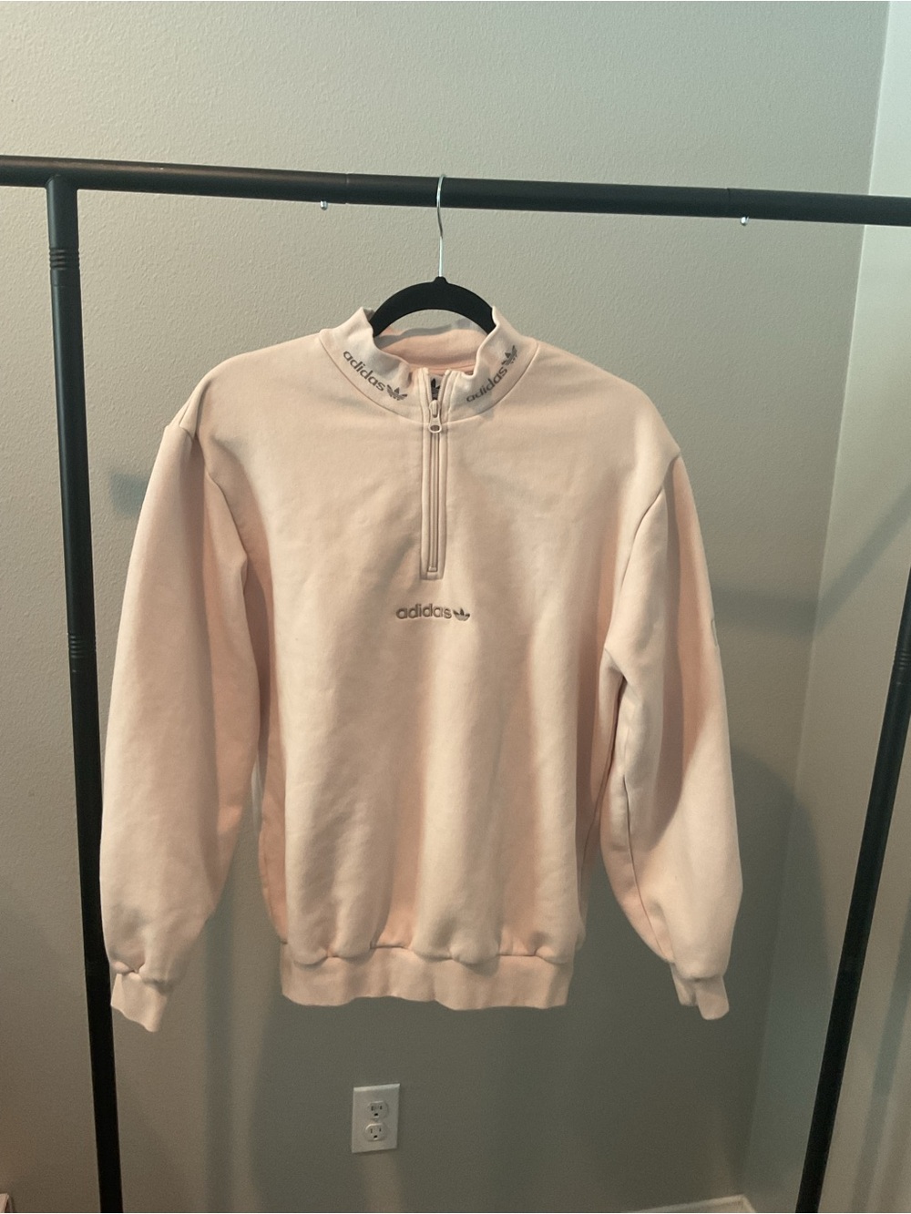 adidas Men’s Light Pink Quarter-Zip Sweatshirt with Logo